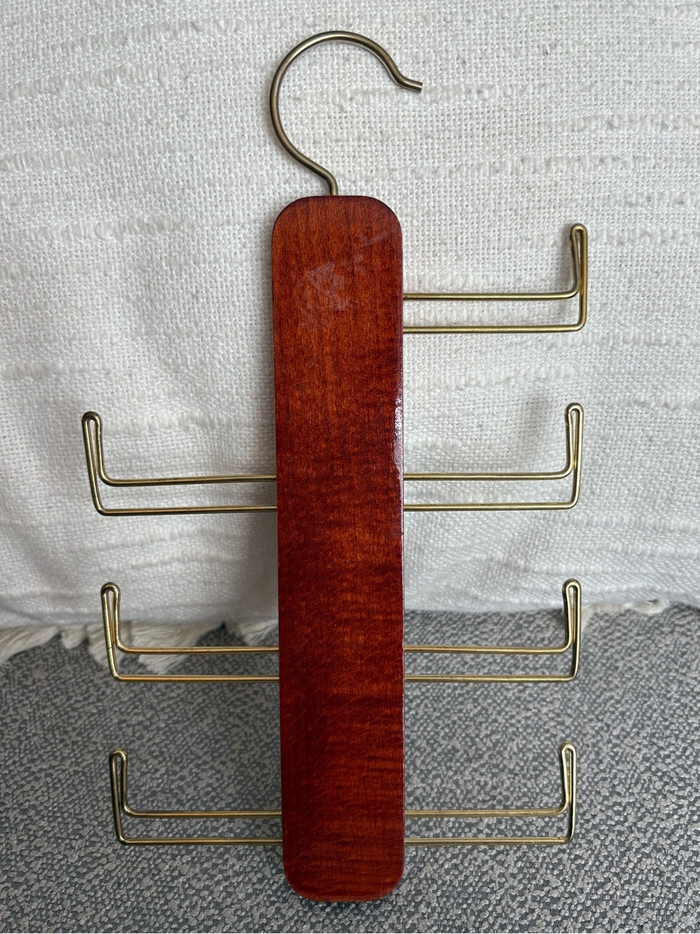 Vintage West Germany Wooden and Brass Tie Rack